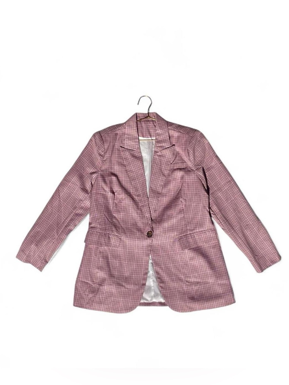 Vintage Pink Plaid Blazer Jacket XL Cottagecore Academia Preppy Soft Grunge